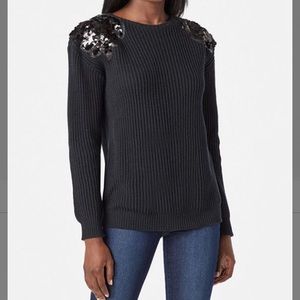 JustFab Black Sequin-Accent Crewneck Sweater S